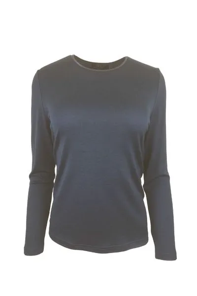 EBAS503.COLOUR.I-O MERINO JUMPER SATIN ELASTIC TRIM ROUND NECK