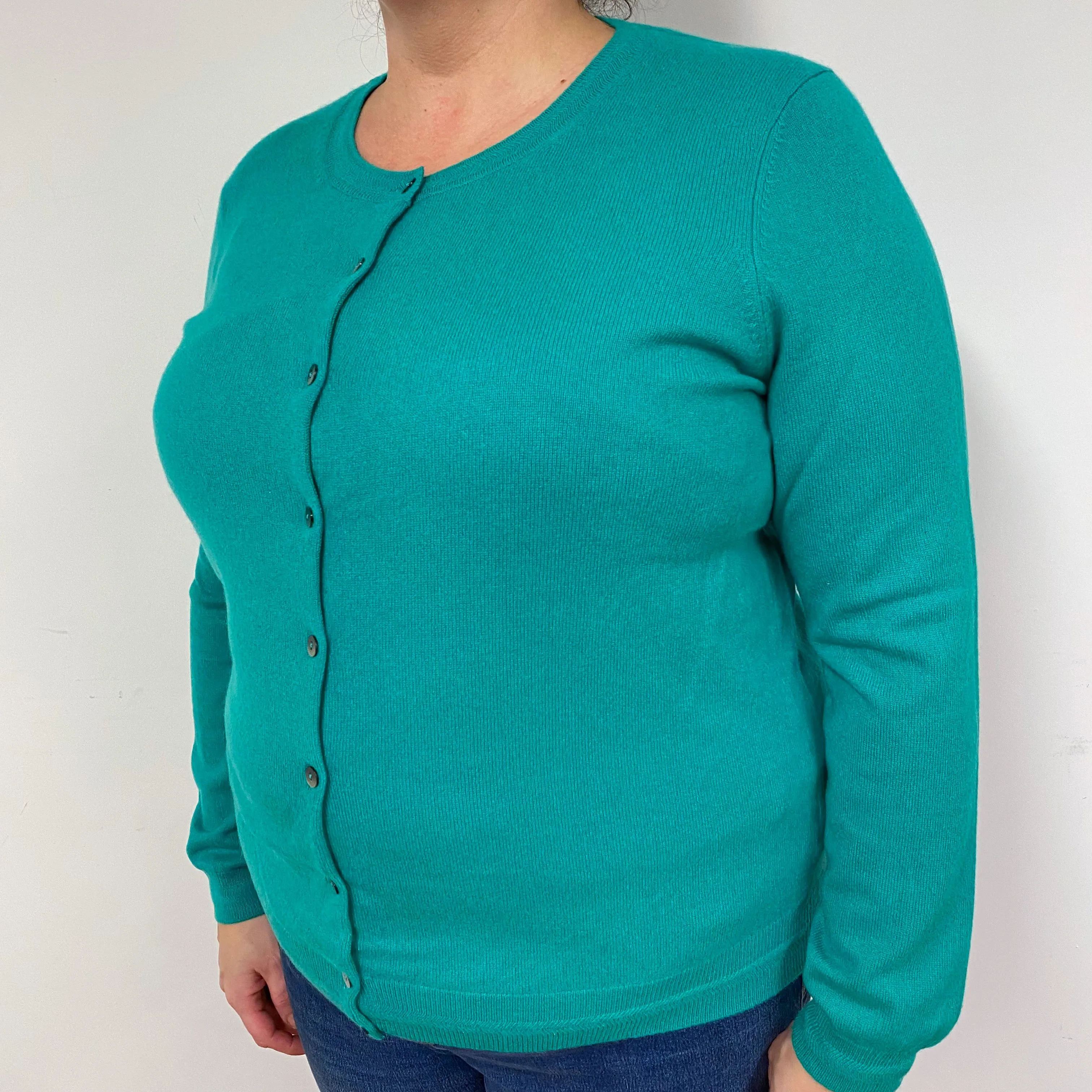 Emerald Green Cashmere Crew Neck Cardigan Extra Large