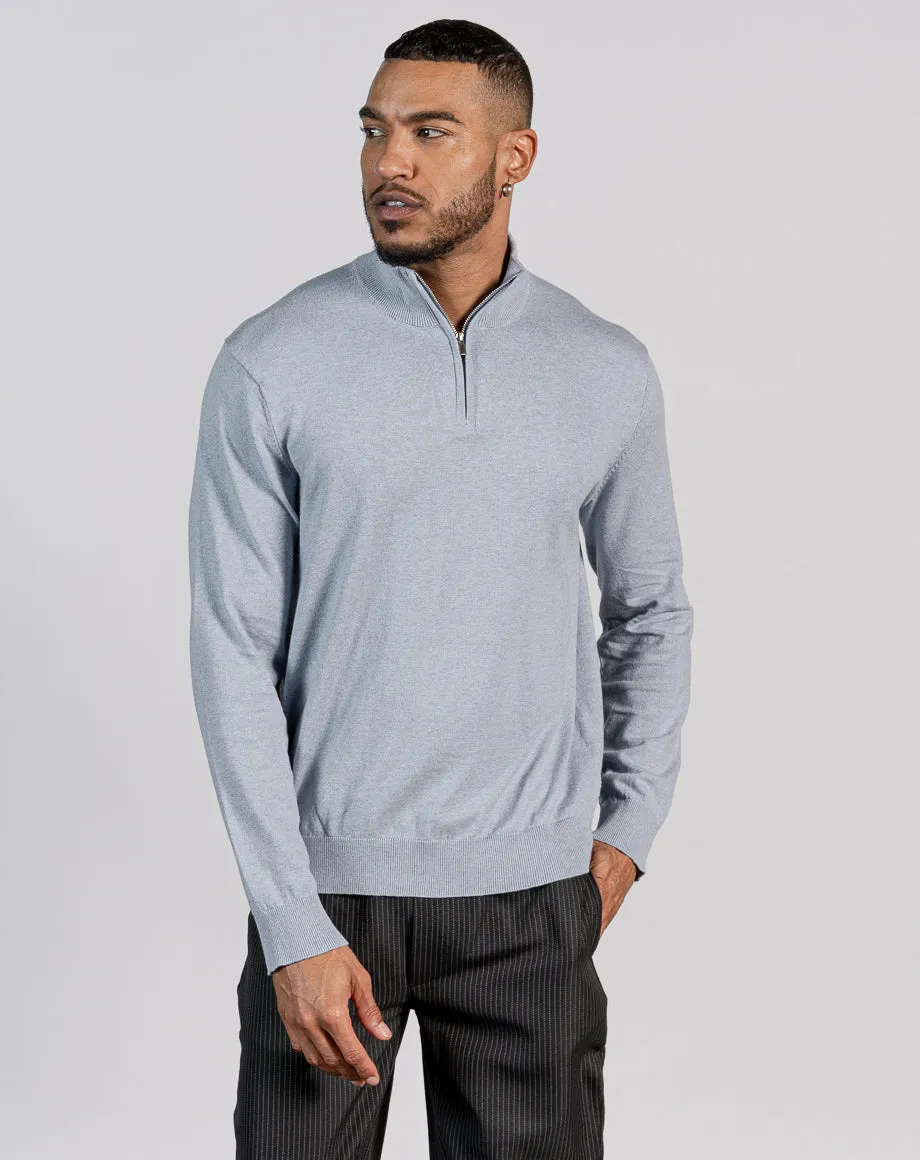 ESSENTIAL HALF ZIP KNITTED JUMPER - LIGHT BLUE