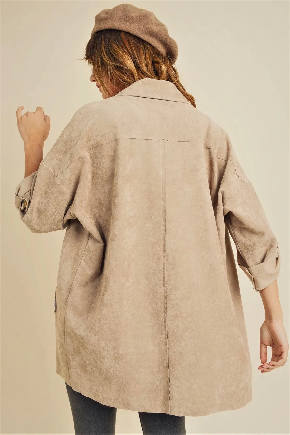 FAUX SUEDE DOUBLE BUTTON DOWN OVERSIZE JACKET