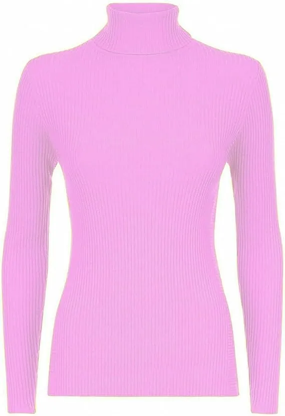 Girls Pink Ribbed Polo Neck Knitted Longsleeve Jumper