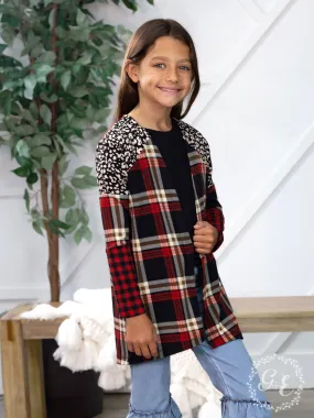 Girls' Southern Twang Long Sleeve Cardigan, Red Plaid