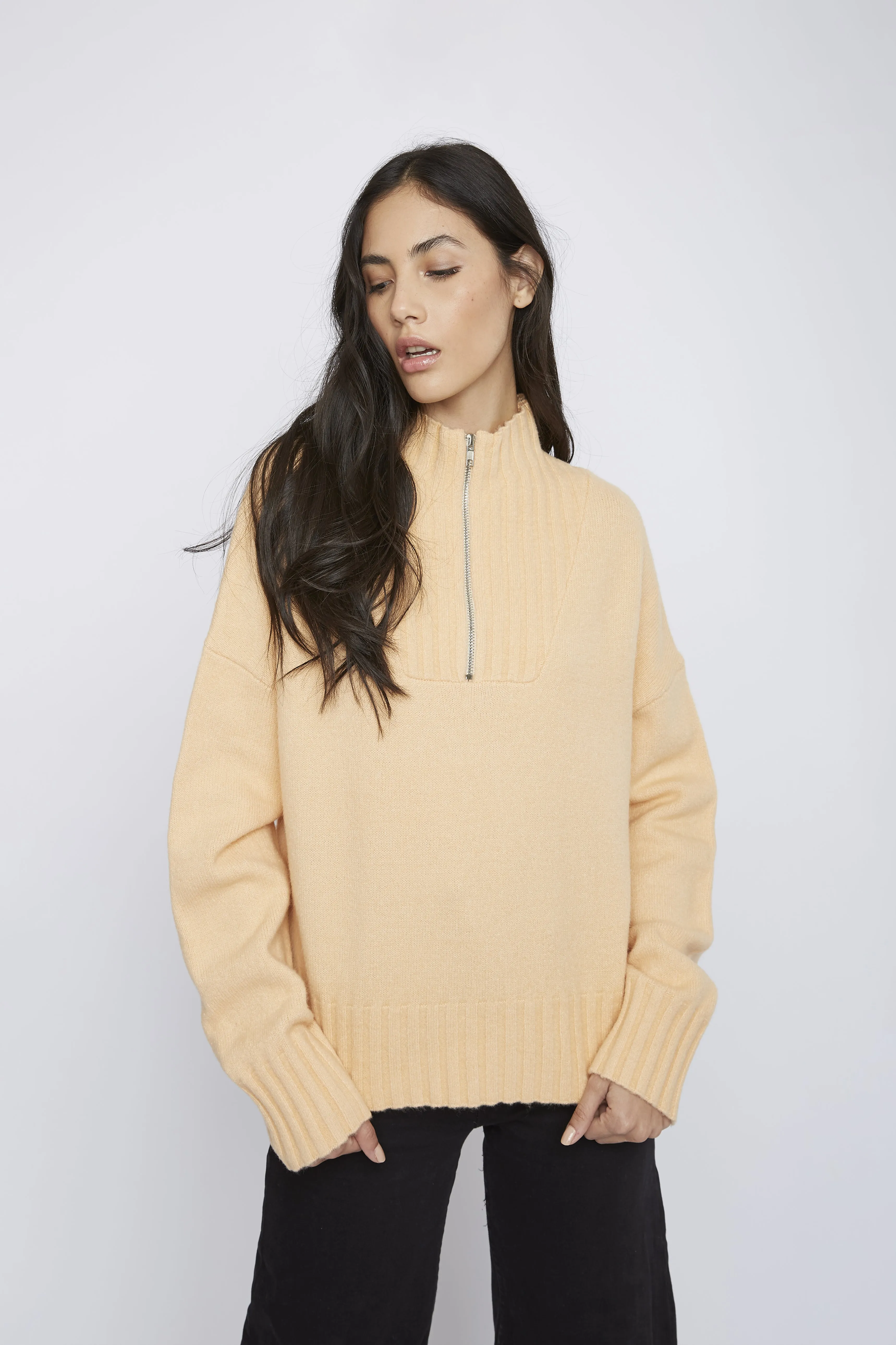 Glamorous Peach Quarter Zip Rib Jumper