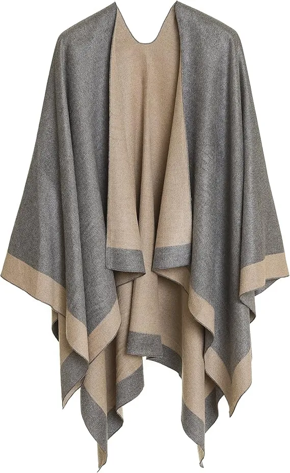 Gray Luxurious Knit Sweater Poncho Cardigan