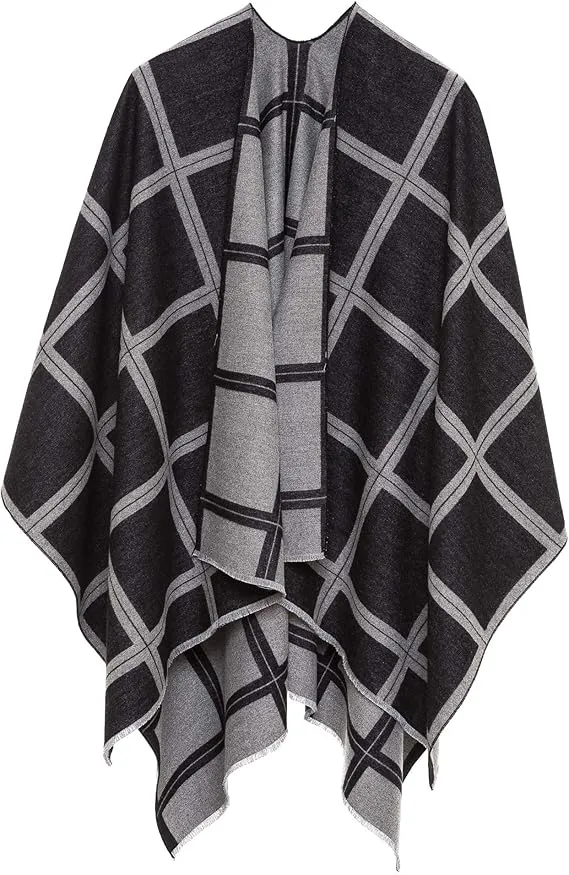 Gray Luxurious Knit Sweater Poncho Cardigan