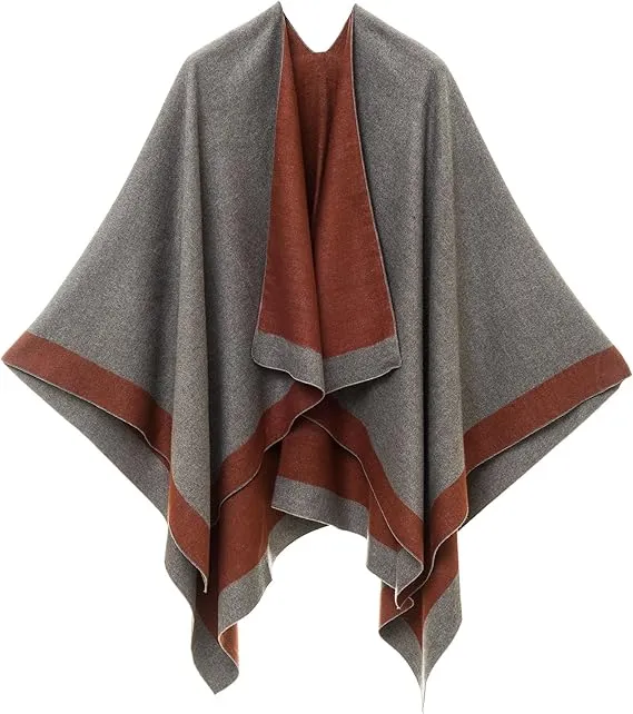 Gray Luxurious Knit Sweater Poncho Cardigan