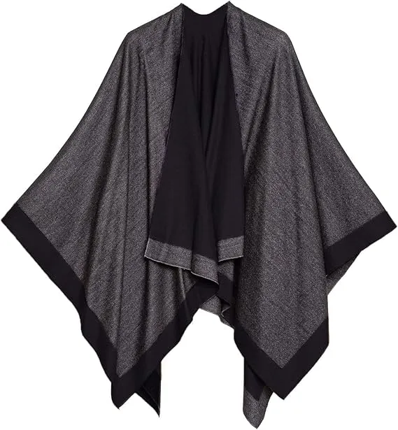 Gray Luxurious Knit Sweater Poncho Cardigan