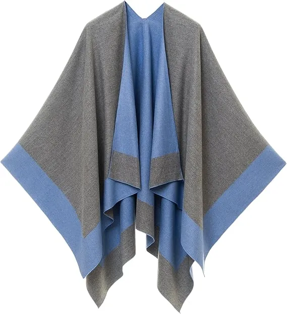 Gray Luxurious Knit Sweater Poncho Cardigan