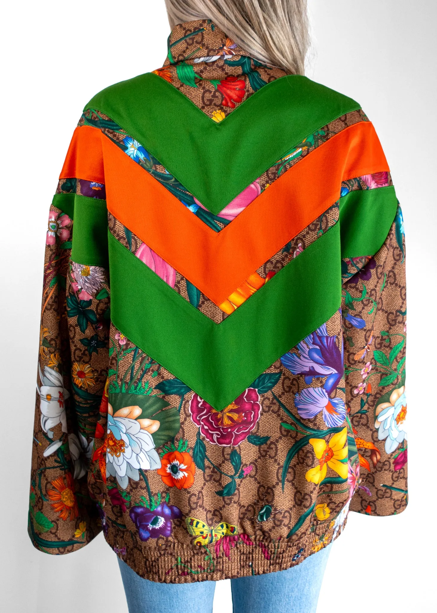 Gucci Green GG Supreme Floral Print Knit Zipper Track Jacket