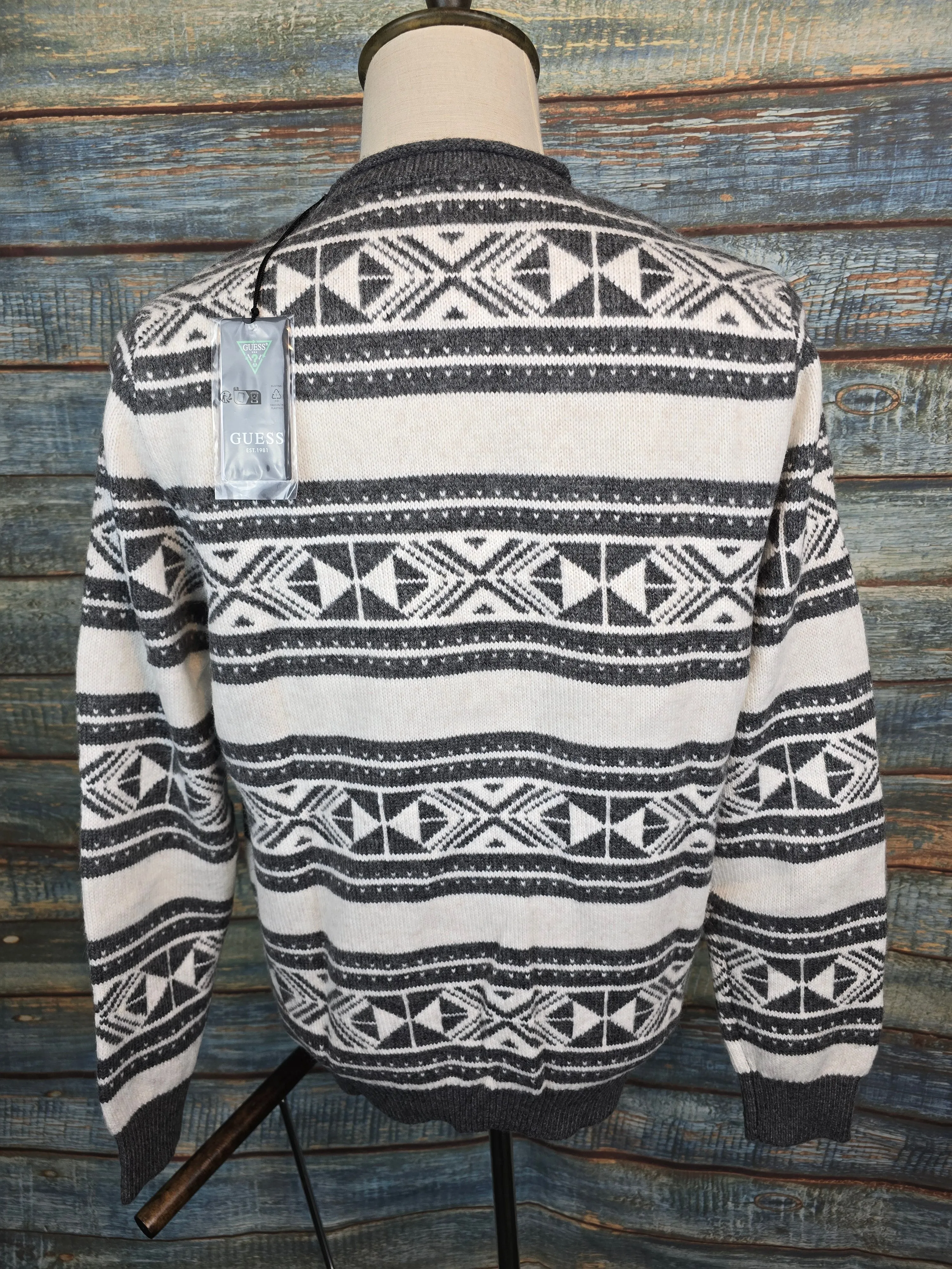 Guess Charcoal and Cream Jacquard round neck Jumper