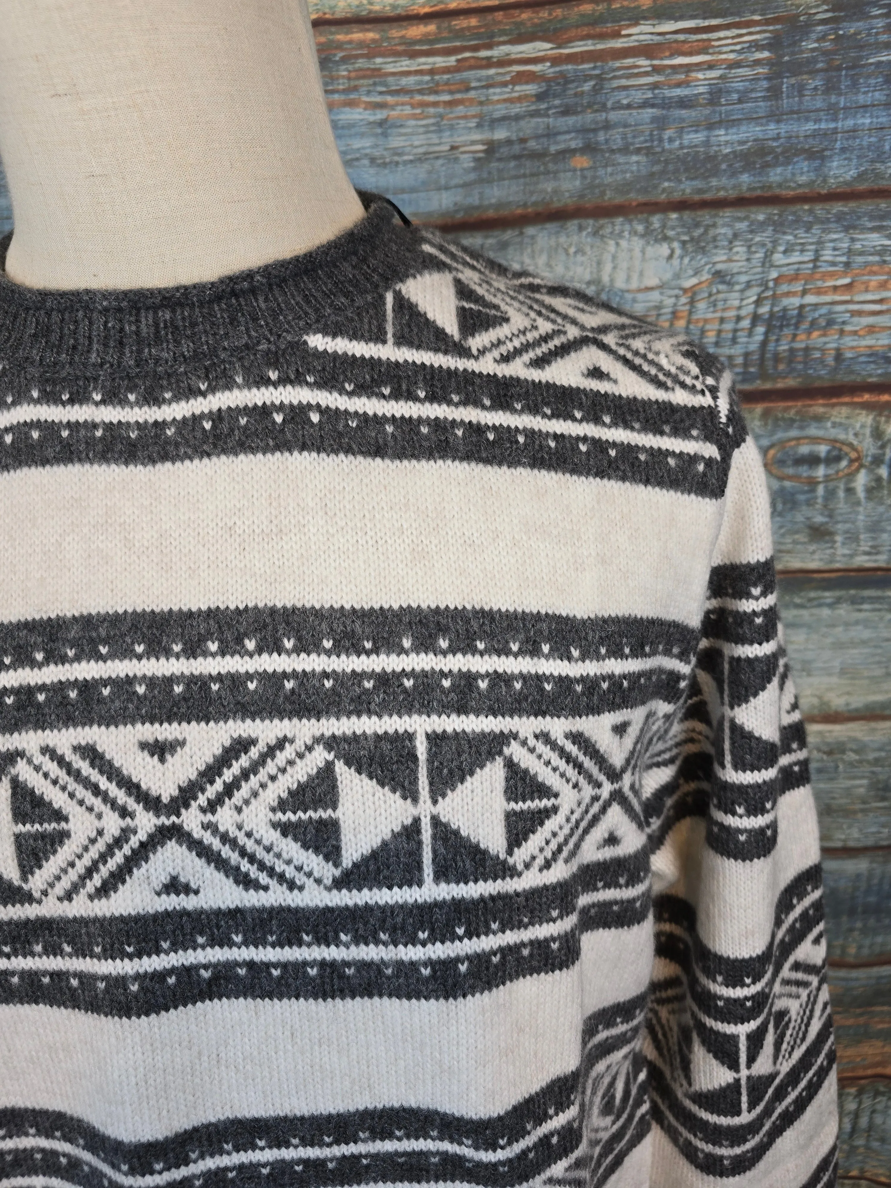 Guess Charcoal and Cream Jacquard round neck Jumper