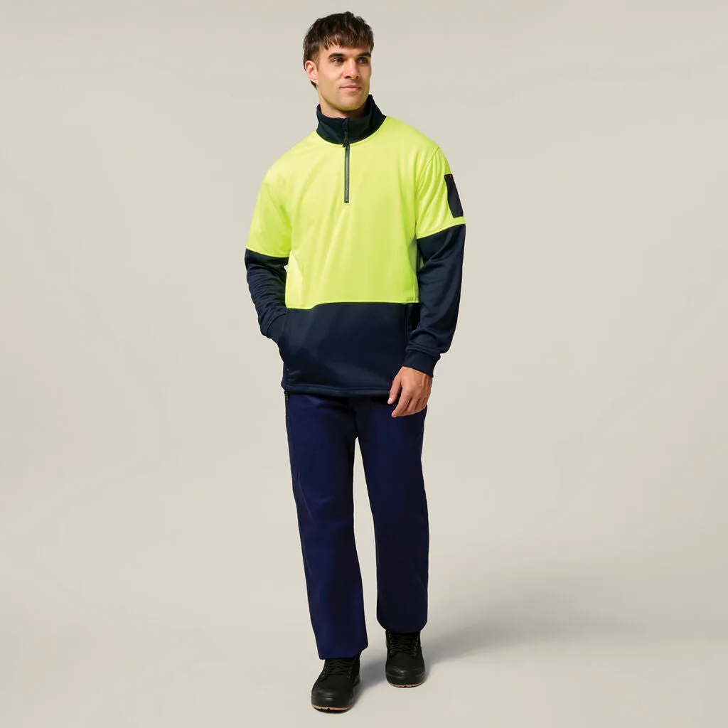 Hard Yakka Hi-Vis 2 Tone 1/4 Zip Brushed Fleece Jumper (Y19330)