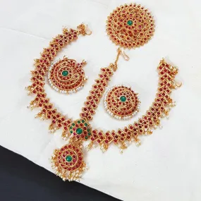 Kemp style three-layered Maang tikka with Moon and Sun Accessory