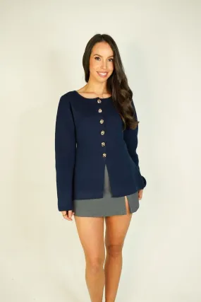 Kendra Split Hem Cardigan In Navy