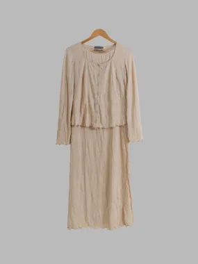 Krizia Poi wrinkled beige poly cotton cardigan and sleeveless dress set - 42 40