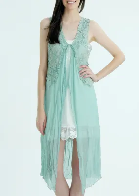 Lace Chiffon Long Lace Vest with lace tie on the chest