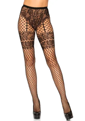 Lace French Cut Faux Garter Net Tights