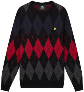 Lyle and Scott Mens British Argyle Crew Neck Jumper Jet Black