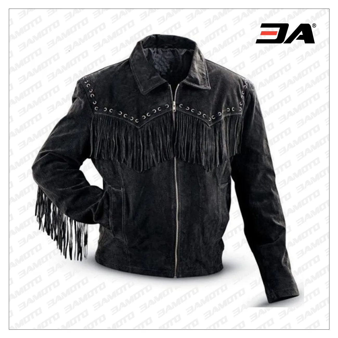 Men Handmade Black Western Real Leather Jacket with Fringed