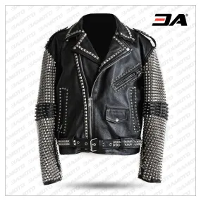 Men Punk Style Studded Real Leather Jacket Biker Rock Design Leather Jacket