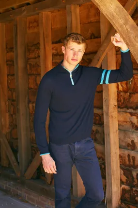 Mens Birdie 14 zip Jumper in Navy & Turquoise