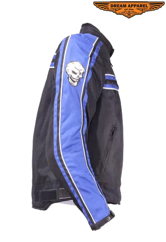 Men's Black Lightweight Textile Jacket W/ Blue Striped Design