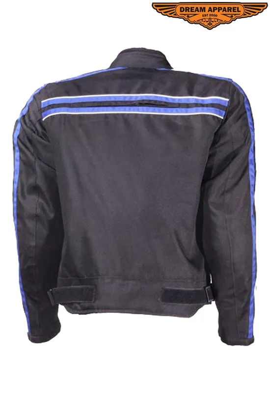 Men's Black Lightweight Textile Jacket W/ Blue Striped Design