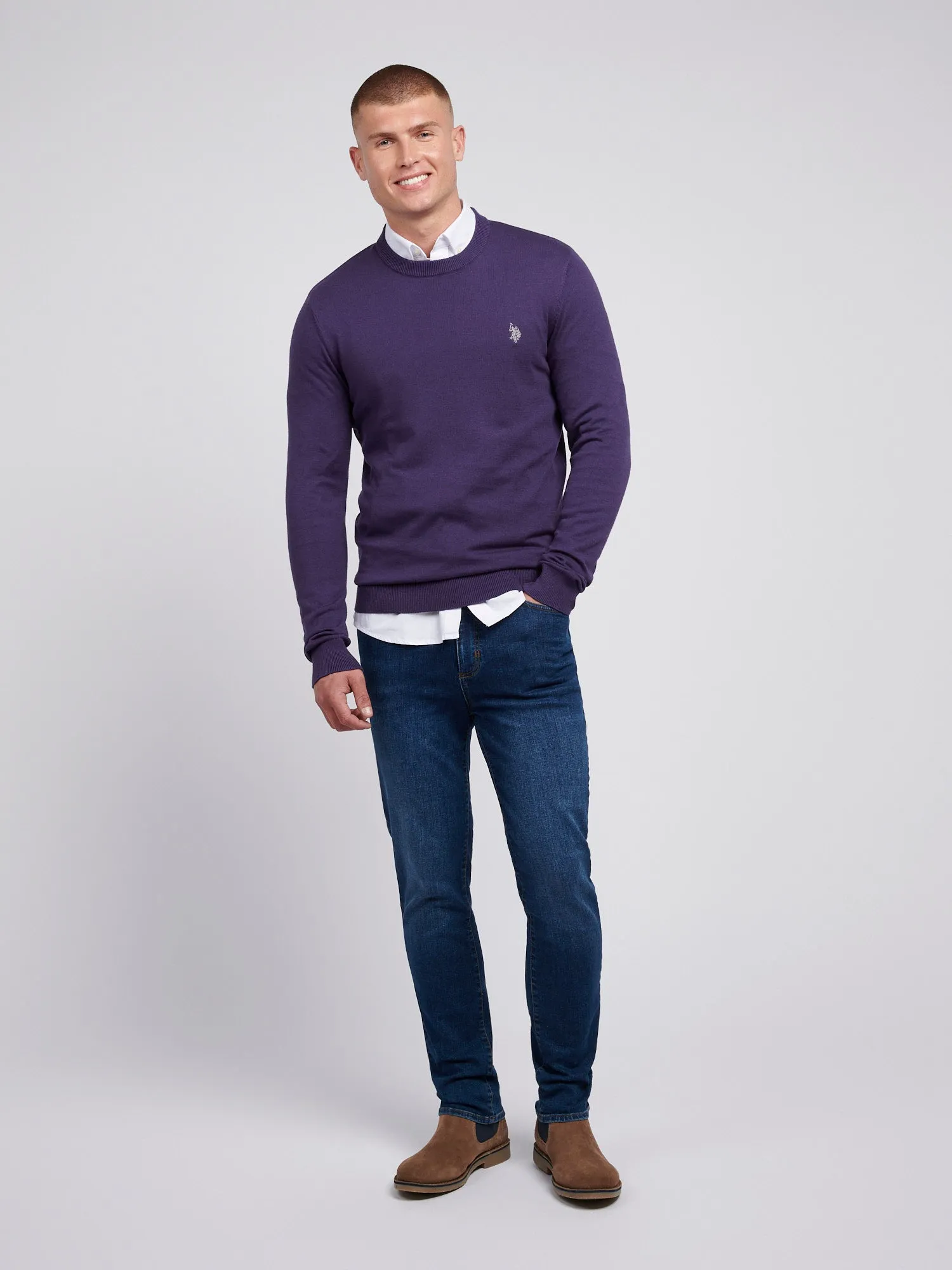 Mens Cotton Crewneck in Purple Plumeria