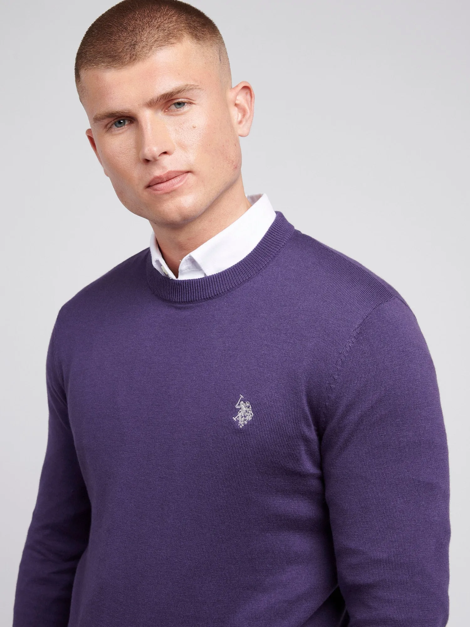 Mens Cotton Crewneck in Purple Plumeria