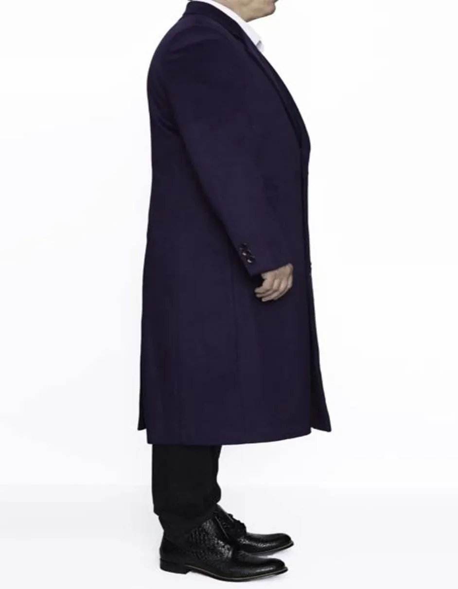 Mens Overcoat Mens Topcoat Mens Purple 3 Button Wool Dress Top Coat - Three Quarter 34 Inch Length