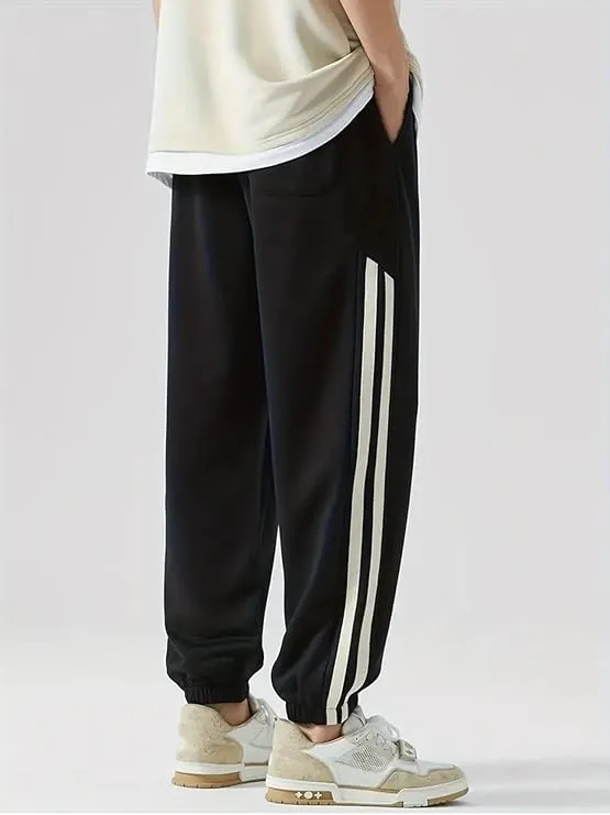 Men's White Striped Track Pants - DWNTWN | Stylish & Comfortable