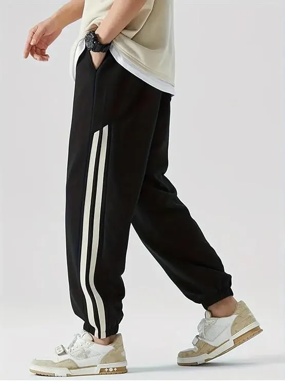 Men's White Striped Track Pants - DWNTWN | Stylish & Comfortable