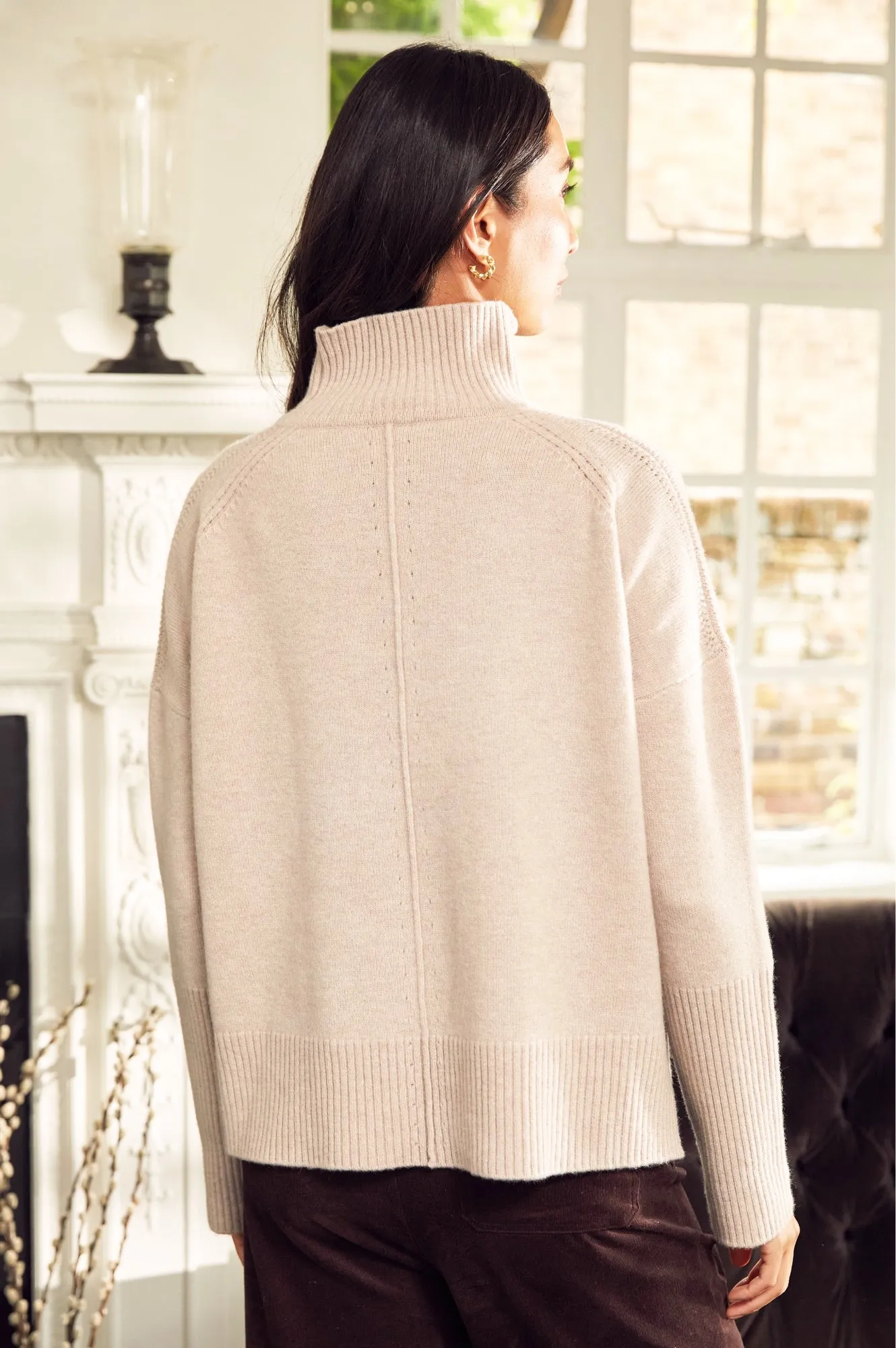 Merino Wool Funnel Neck Jumper | Oat