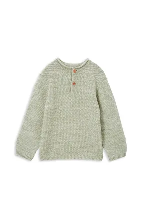 MILKY KIDS - OLIVE KNIT HENLEY