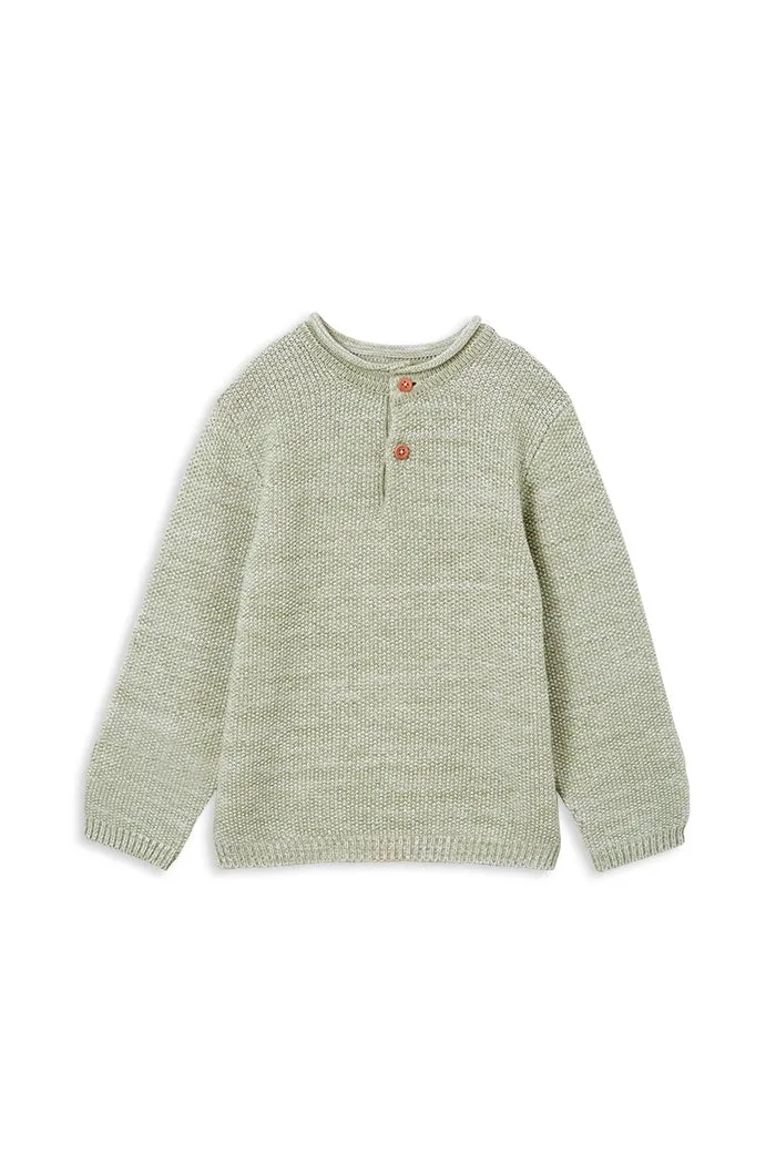 MILKY KIDS - OLIVE KNIT HENLEY