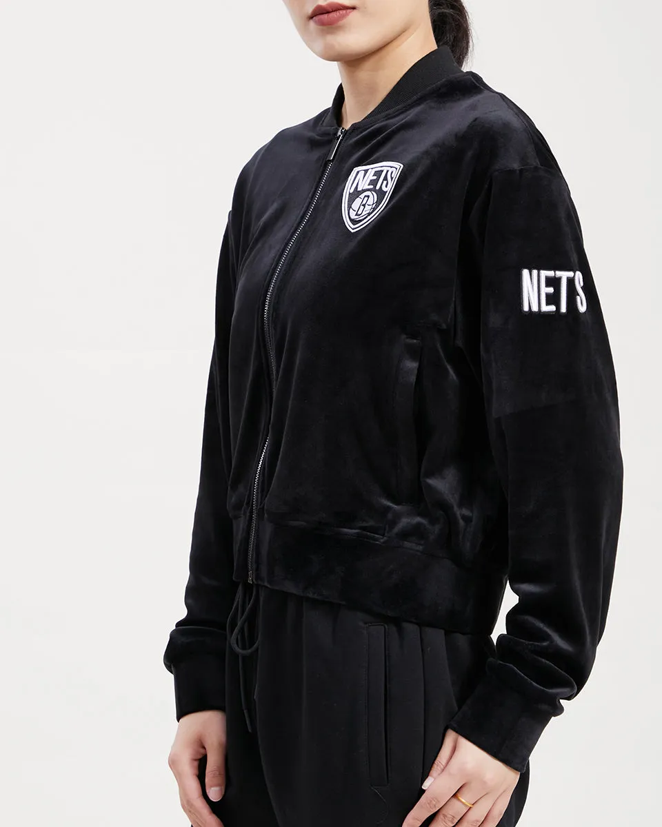 NBA BROOKLYN NETS CLASSIC WOMEN'S VELOUR FZ TRACK JACKET (BLACK)