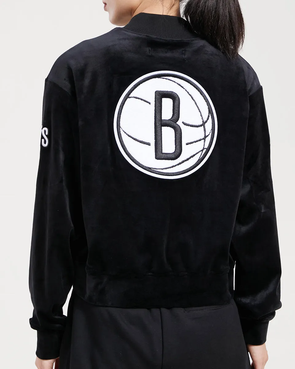 NBA BROOKLYN NETS CLASSIC WOMEN'S VELOUR FZ TRACK JACKET (BLACK)