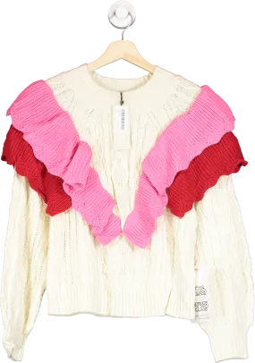 Never Fully Dressed Cream/ Pink Ruffle Cable Jumper  UK S