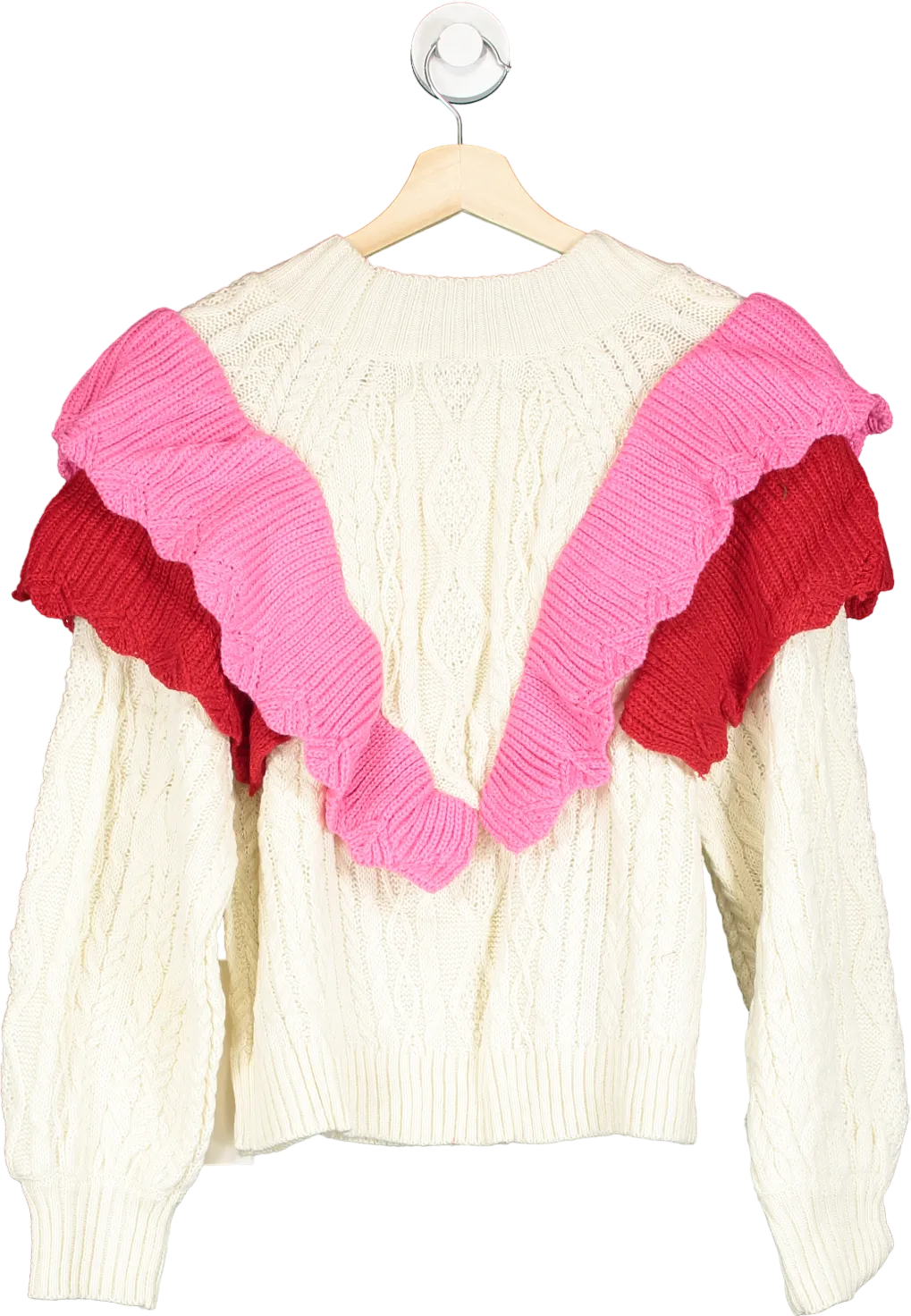 Never Fully Dressed Cream/ Pink Ruffle Cable Jumper  UK S