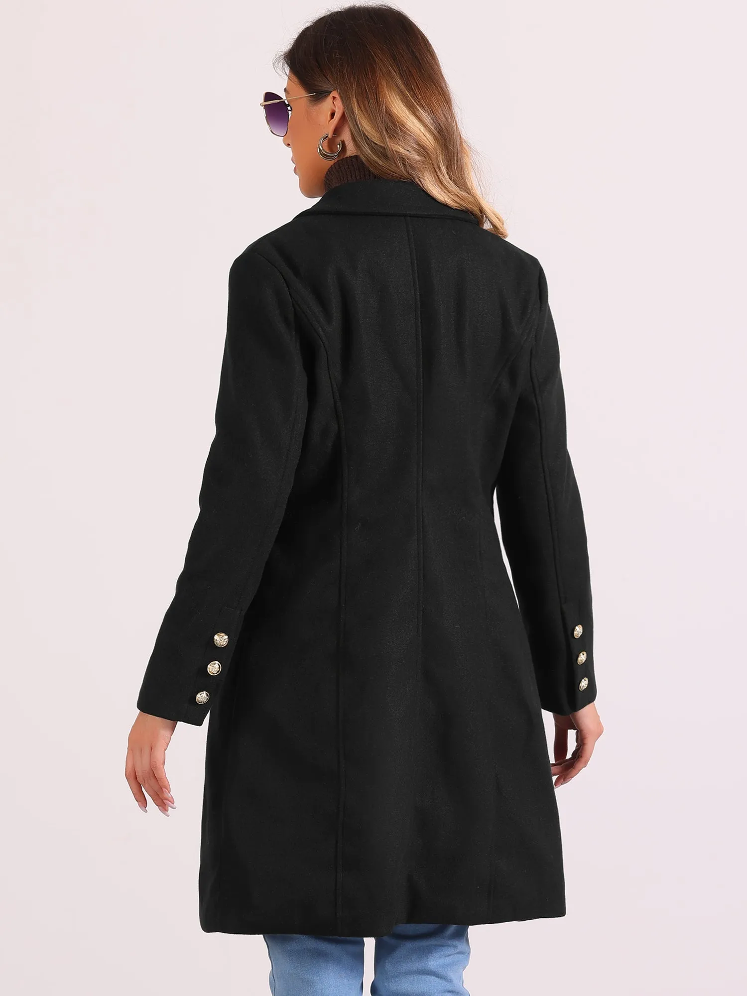 Notched Lapel Double Breasted Mid Long Winter Pea Coat