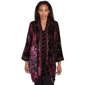 Open Front Velvet Burnout Embroidered Cardigan Beet Multi - Ruby Rd