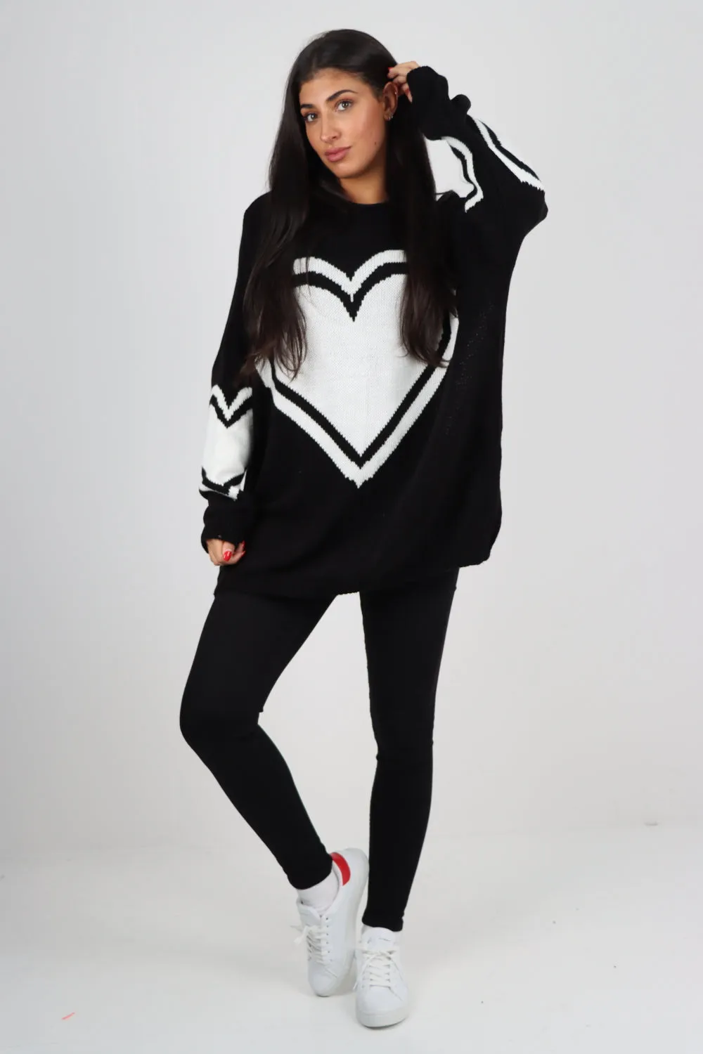 Oversized Heart Print Knitted Jumper Top