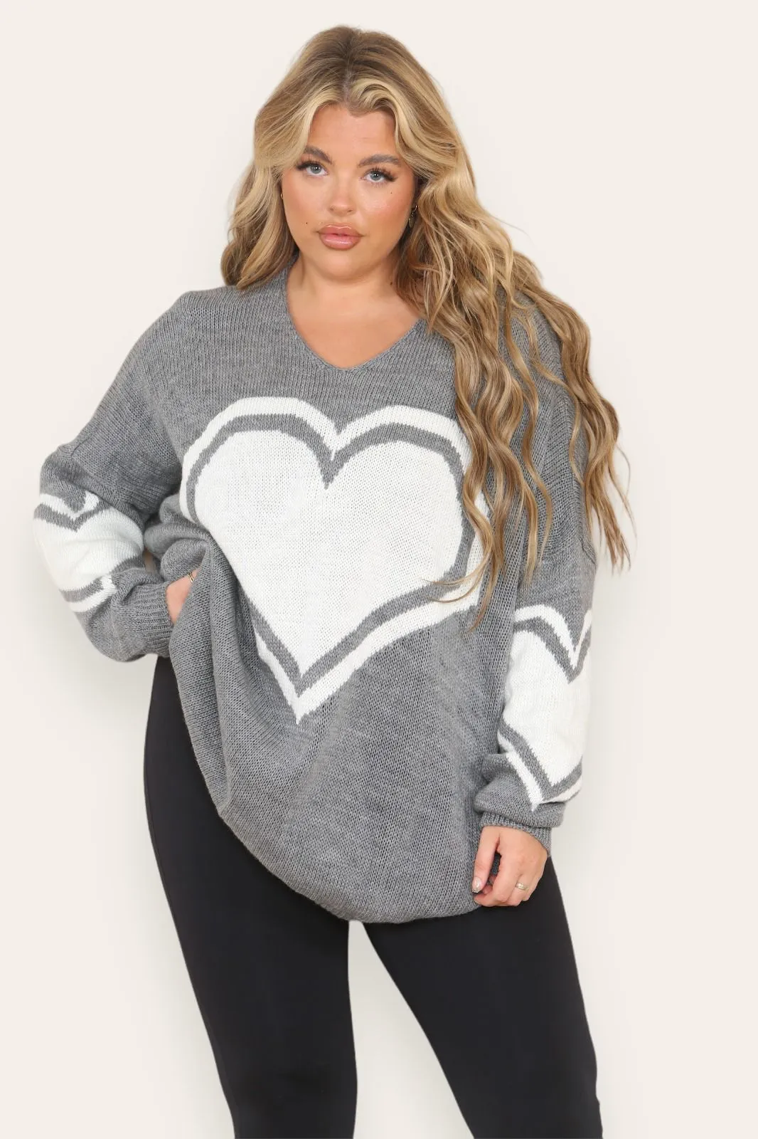 Oversized Heart Print Knitted Jumper Top