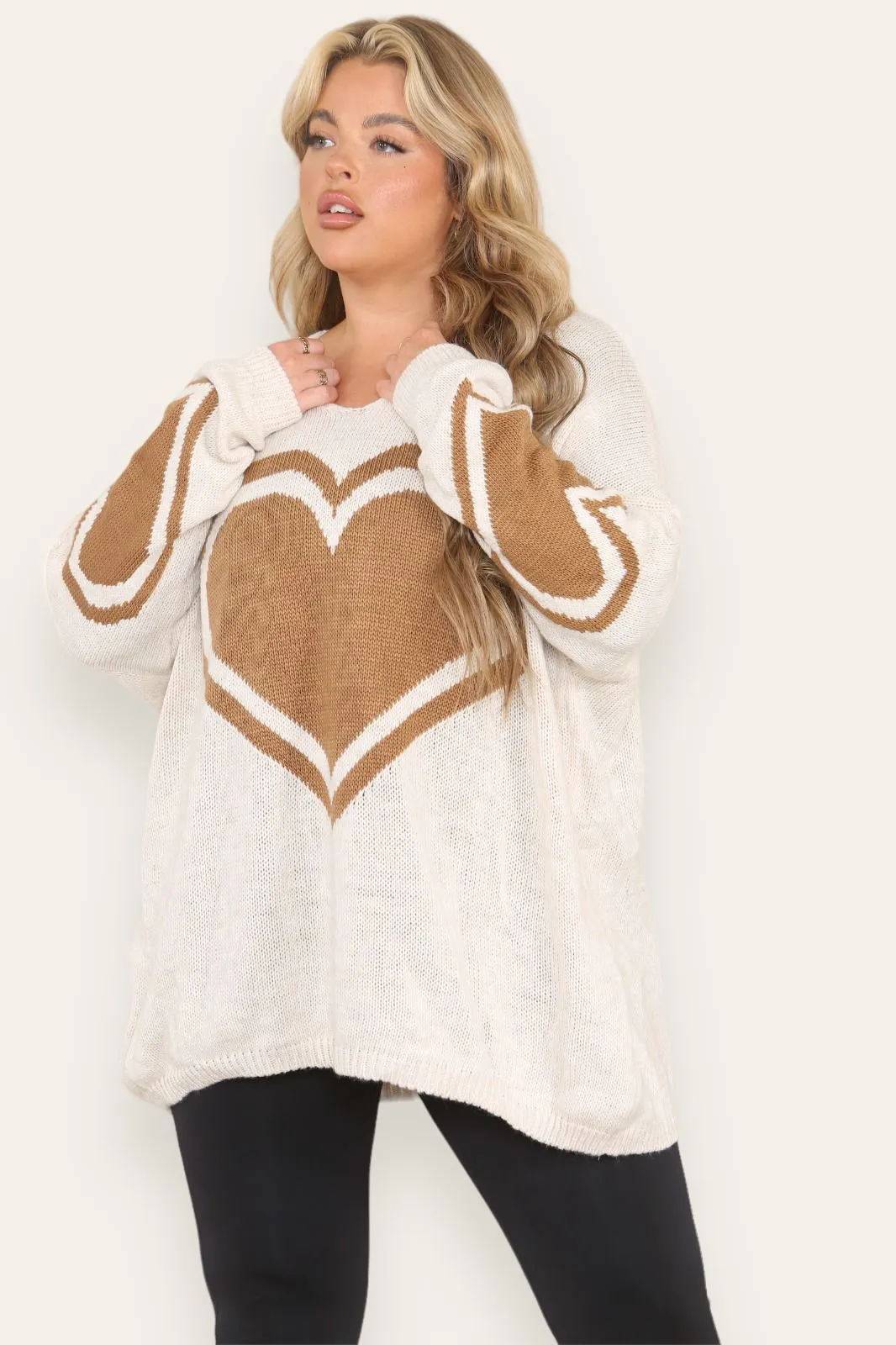 Oversized Heart Print Knitted Jumper Top