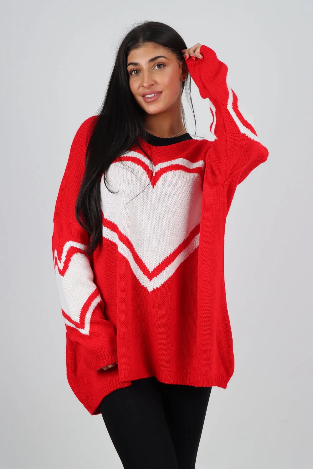 Oversized Heart Print Knitted Jumper Top