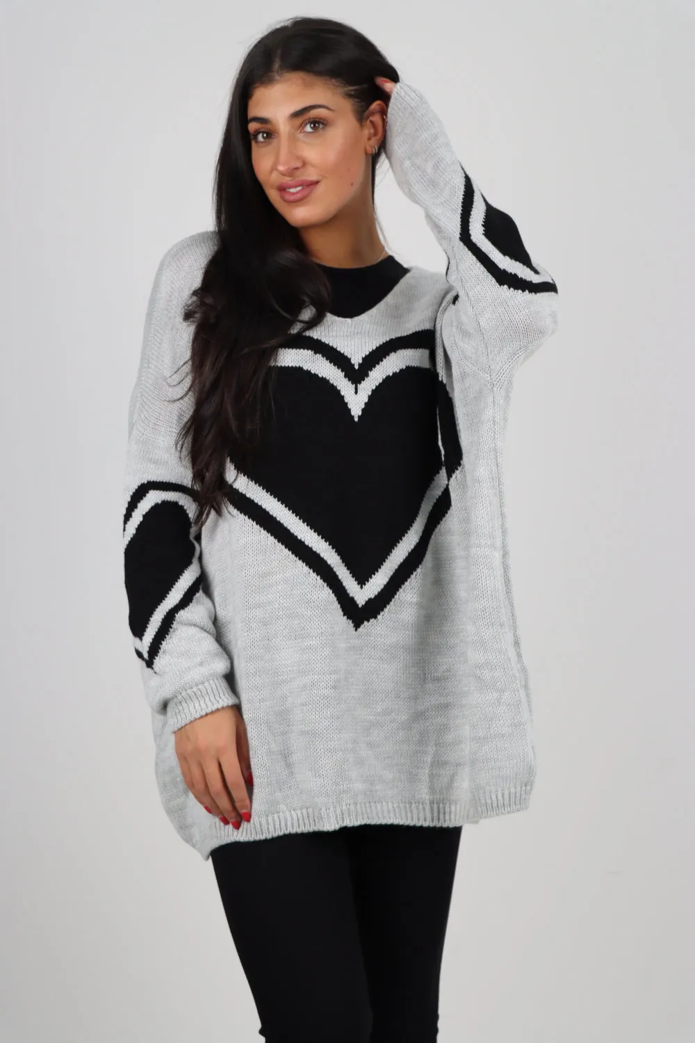 Oversized Heart Print Knitted Jumper Top