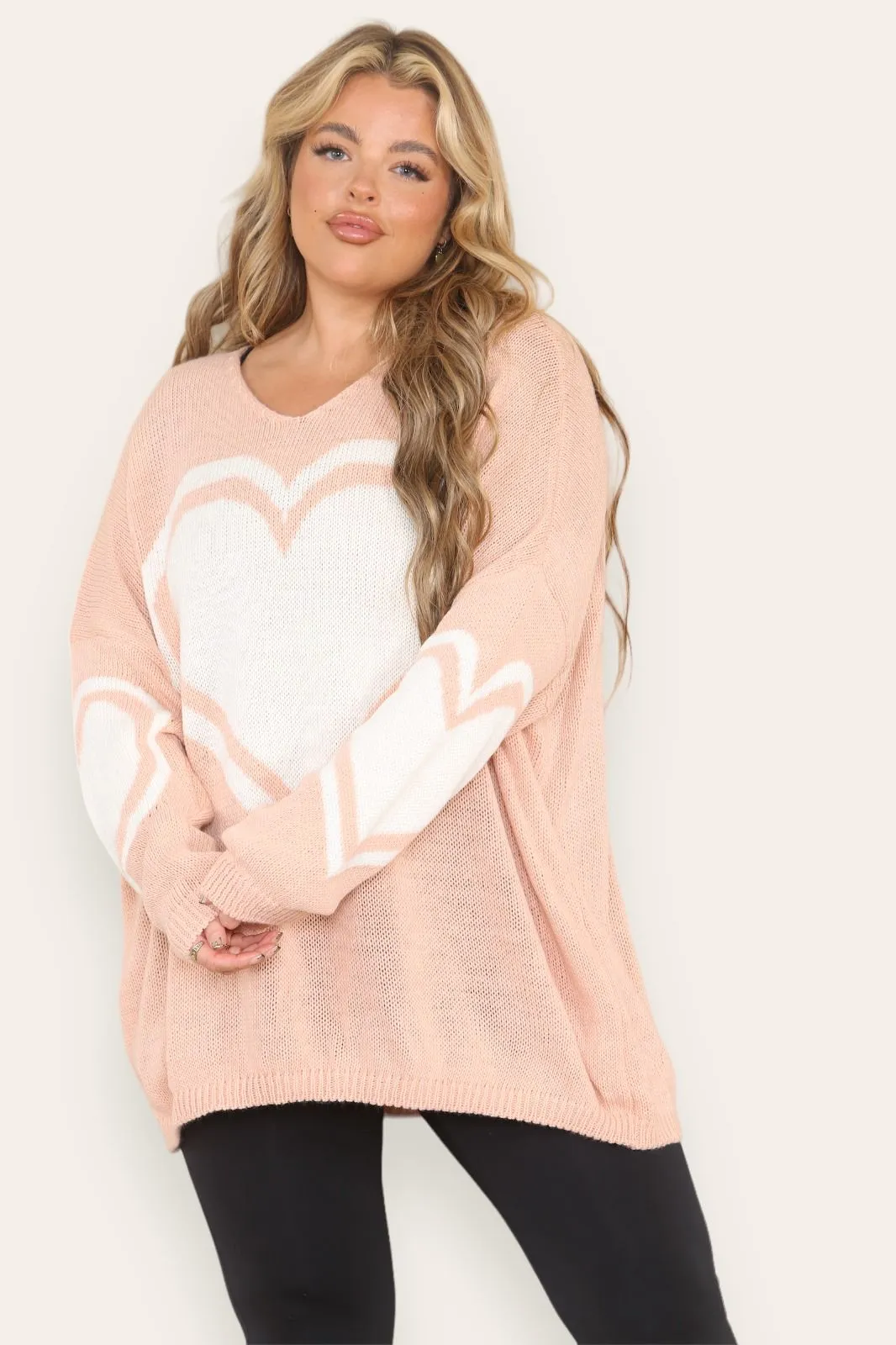 Oversized Heart Print Knitted Jumper Top