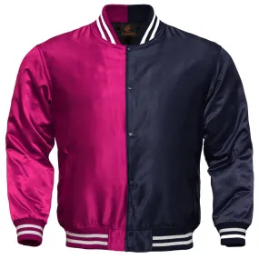 Personalized Varsity Jacket Hot Pink Navy Blue Satin Jacket Mens Letterman Jacket