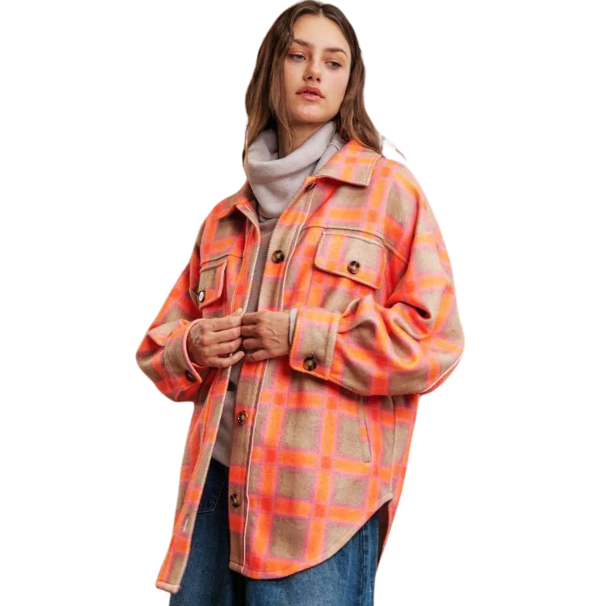 Plaid Contrast Shacket