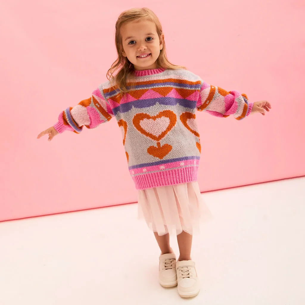 Poppy Mini Me Heart Intarsia Kids Knitted Jumper - Blue